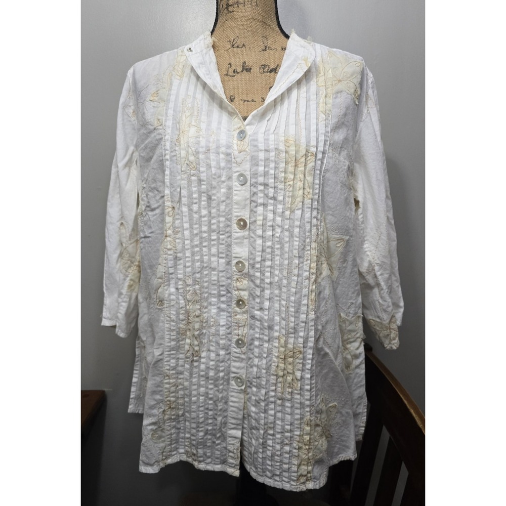 Anii Women 100% Cotton Floral Embroidered Button Up Breathable India Large